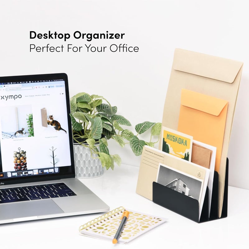 xympo Desktop Mail Organizer – 3-Slot Black Metal Letter Holder and Bill Sorter for Office and Home - Image 5